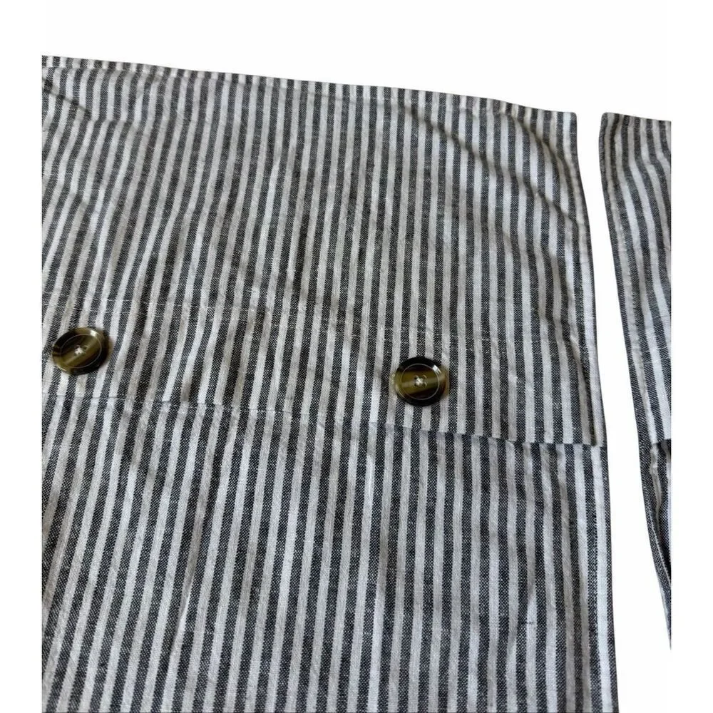 POTTERY BARN Wheaton Striped Cotton Linen Shams Set of 2 Chambray King Gray Whit